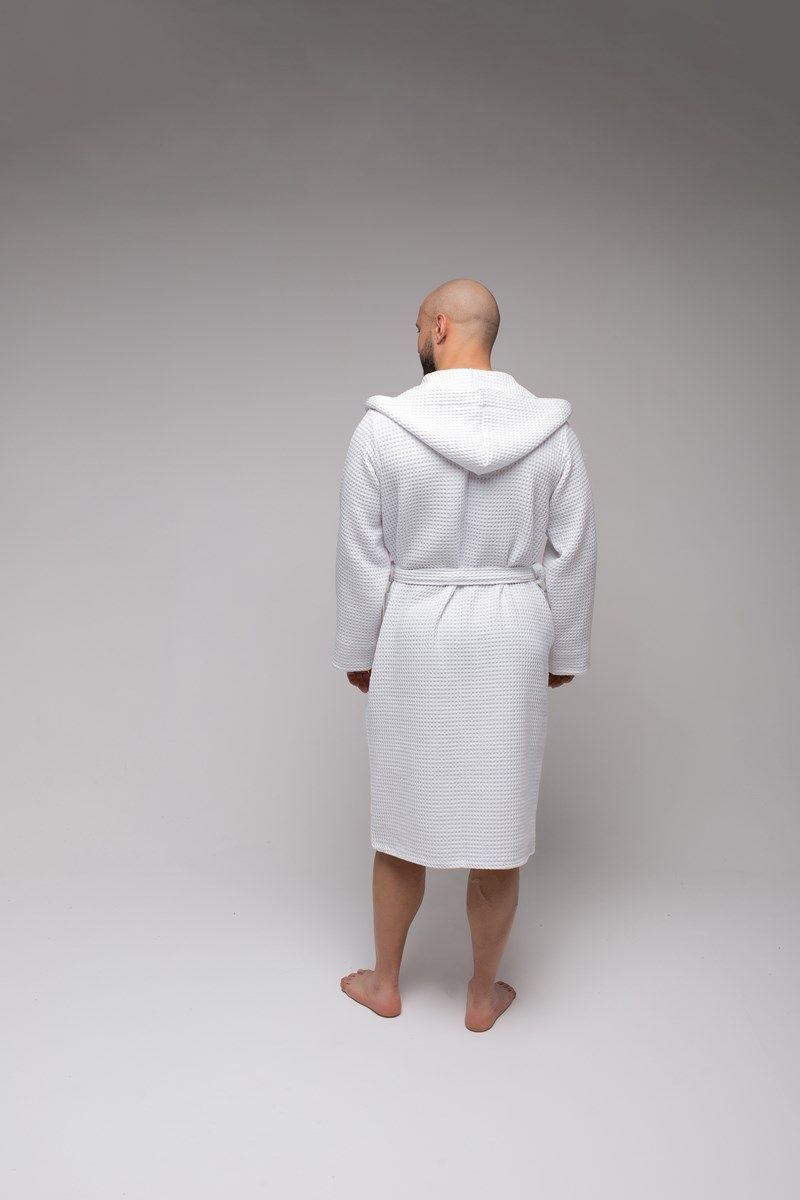снимок Халат вафельный PandaHug Оrlando белый с капюшоном от магазина BIO-TEXTILES ОПТ