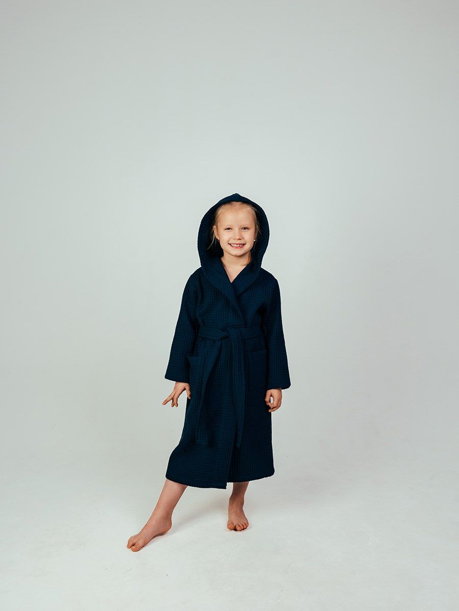 снимок Халат вафельный детский "Комфорт" темно-синий от магазина BIO-TEXTILES ОПТ
