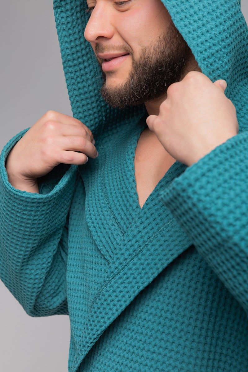 снимок Халат вафельный PandaHug Оrlando малахит с капюшоном от магазина BIO-TEXTILES ОПТ