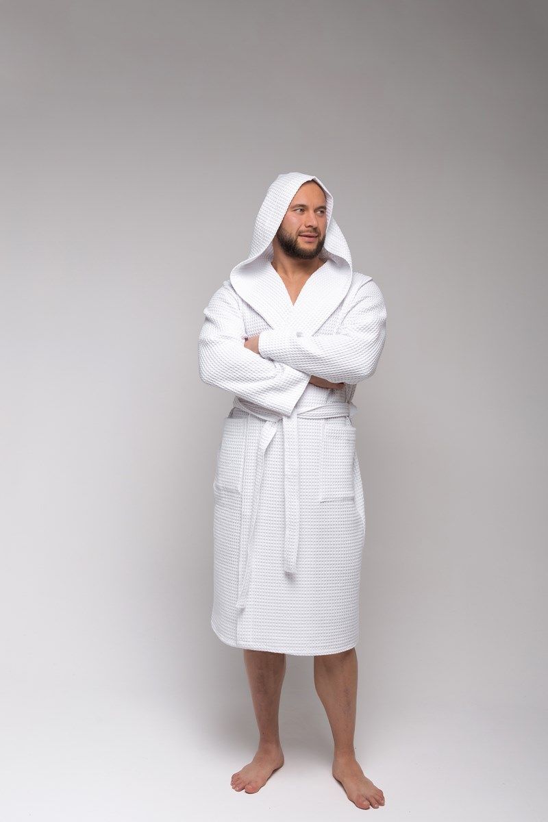 снимок Халат вафельный PandaHug Оrlando белый с капюшоном от магазина BIO-TEXTILES ОПТ