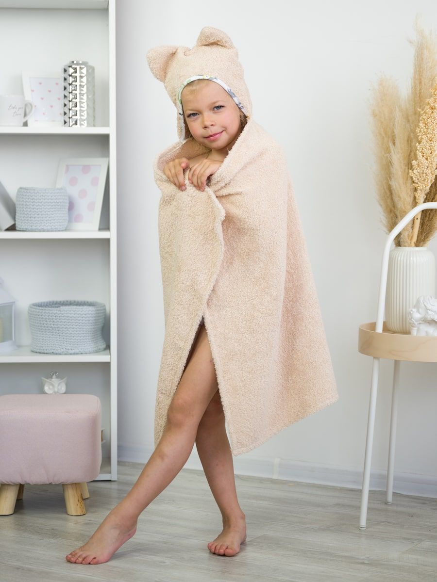 снимок Накидка детская с капюшоном "КОТИКИ" 110*70 см, бежевый от магазина BIO-TEXTILES ОПТ