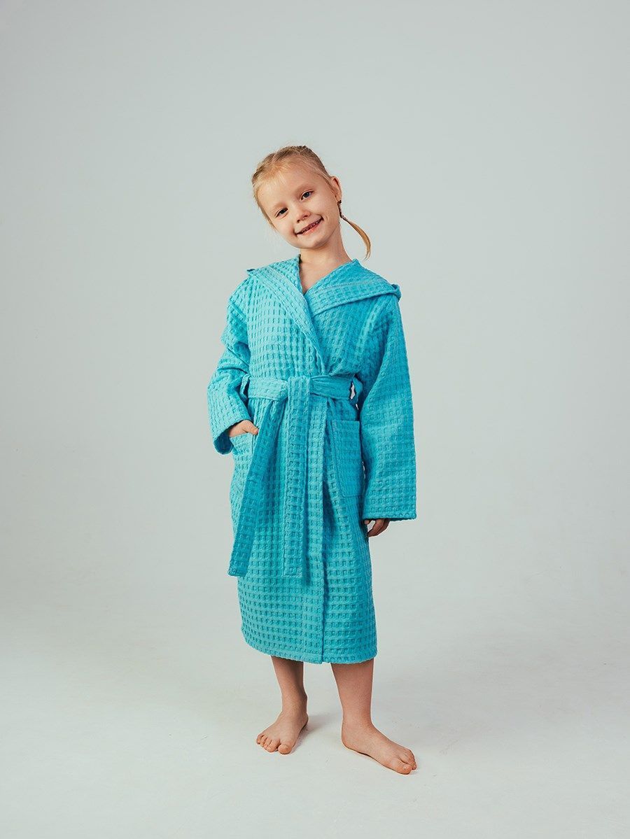 снимок Халат вафельный детский "Комфорт" голубой от магазина BIO-TEXTILES ОПТ
