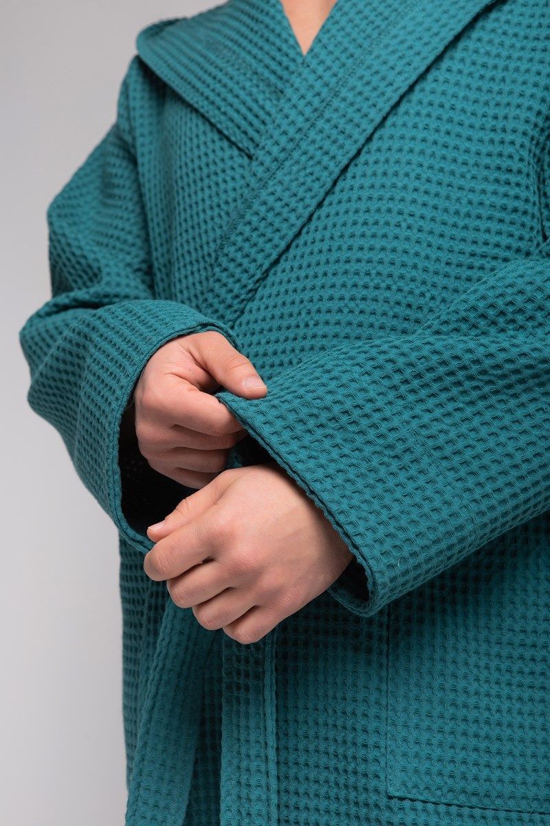 снимок Халат вафельный PandaHug Оrlando малахит с капюшоном от магазина BIO-TEXTILES ОПТ
