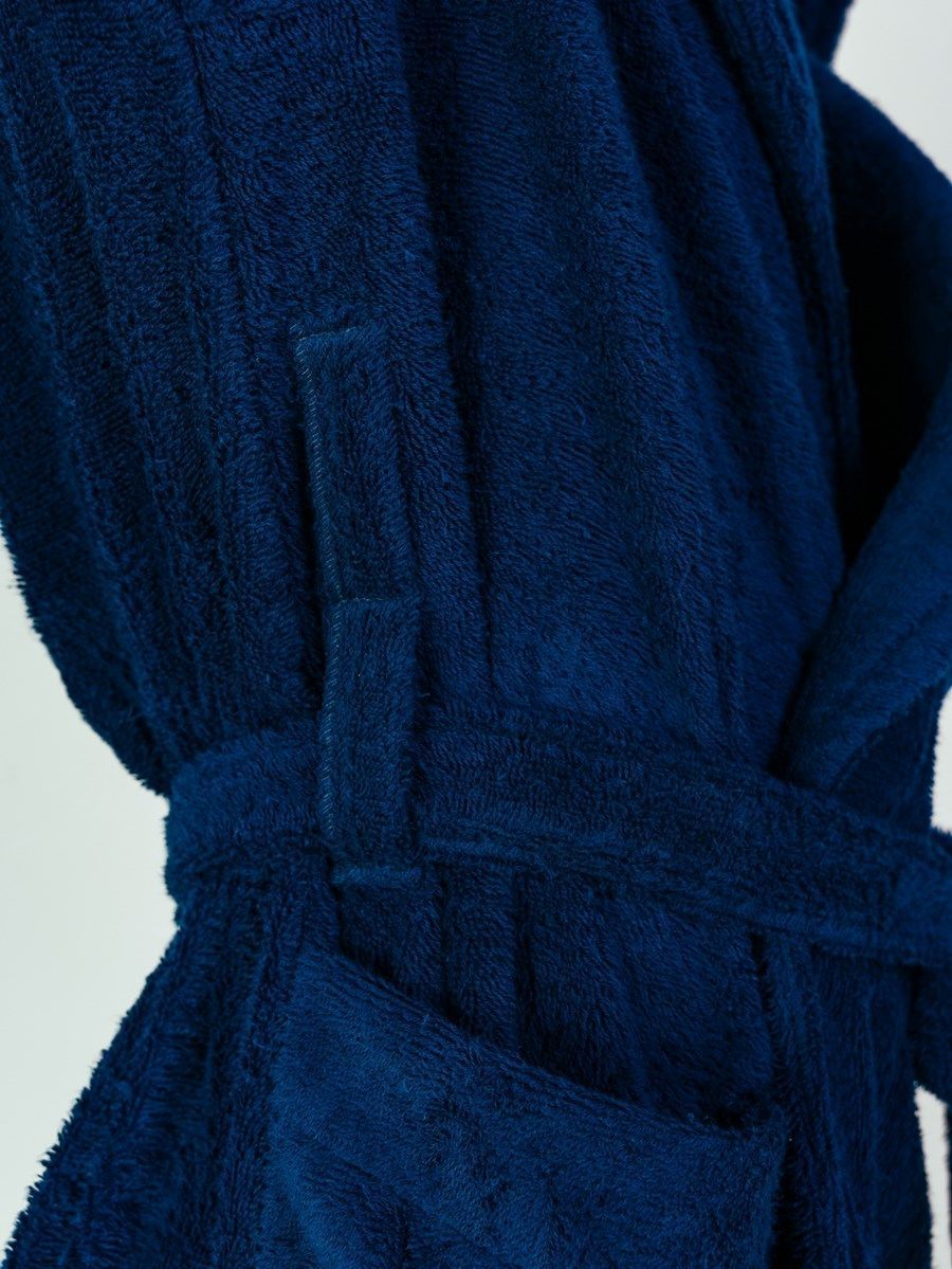 снимок Халат мужской махровый PandaHug с капюшоном, синий от магазина BIO-TEXTILES ОПТ